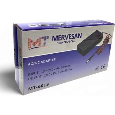 Mervesan MT-6018 Dc 18VOLT 3.3AMPER Smps Adaptör 5.5x2.5mmm Fiyatı