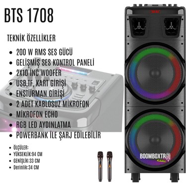 Bts 1708 Taşınabilir Bluetooth Parti Hoparlörü | 200W Rms | Fiyatı