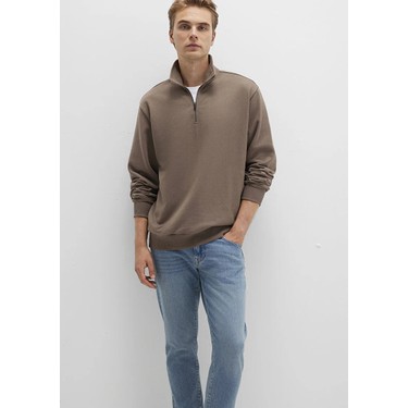Mavi Yarı Fermuarlı Kahverengi Basic Sweatshirt Fiyatı