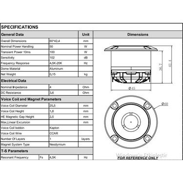 For-X TX-58N Neo Tweeter 100W Maksimum Güç 50W Rms Fiyatı