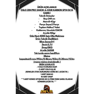 Oslo Zen Pro 244CM 6-32GR Oslo Next 4000 Spin Olta Seti Fiyatı