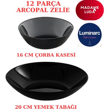 Arcopal Zelie Siyah (Yemek Tabağı & Çorba Kasesi) 12 Parça 6 Fiyatı