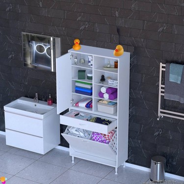 ☆ページ1 70x173x32,5cm 1 Çekmece, 2 Göz Sepet, 1 Kapak, 8 Raf Dar Fiyatı