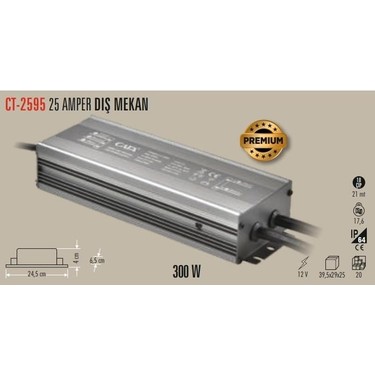 Lico@次回発送4/15 Cata CT-2595 12V 25A 300W Dış Mekan IP64 LED Trafo Fiyatı