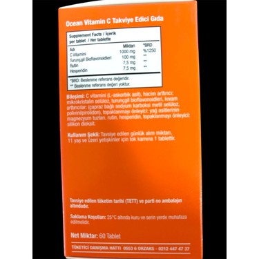 Ocean Vitamin C 1000 Mg 30+30 Tablet 1 Alana 1 Bedava Fiyatı