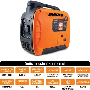 Branzeg Taşınabilir Profesyonel Sessiz Jeneratör 1.8kw Fiyatı