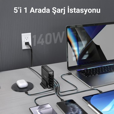 Juo 140W Gan Pd 3.1 Masaüstü Hızlı Şarj Cihazı 3 Type-C + 2 Fiyatı