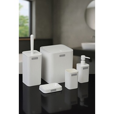 Okyanus Home Mina Beyaz Çizgili Kare Banyo Seti Modern Stil Fiyatı