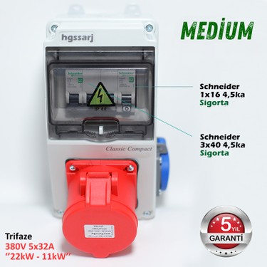 Hgsşarj ''Medium'' 22kW 11kW Trifaze 5X32A + 1X16A Fiyatı