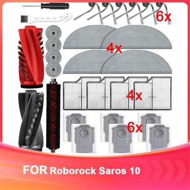 Accessori Per Aspirapolvere Robot Roborock Saros 10R, Kit Di Ricambio Con 2 Spazzole Principali 6 Spazzole Laterali 6 Mocio 6 Sacchetti Per La Polvere 4 Filtri Hepa 89643192