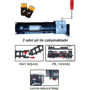 Giffy Oyuncak 23 Parça Retro Vagonlu Işıklı Tren Seti 96 cm Fiyatı