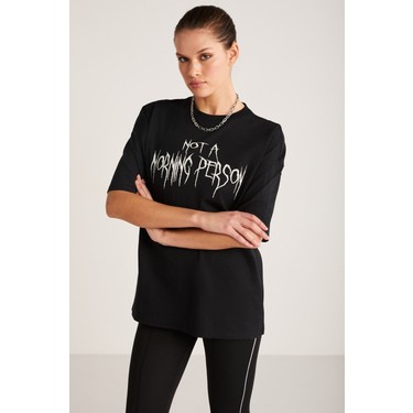 Grimelange Maddıe Kadın Önü Yazı Baskılı Siyah T-shirt Fiyatı