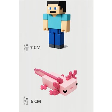 MINICRAFT/フィギュア/スティーブ・ジョブズ/ハンドメイド/ドール/箱付 Minecraft Steve ve Pembe Aksolotl Axolotl Set Hareketli Fiyatı
