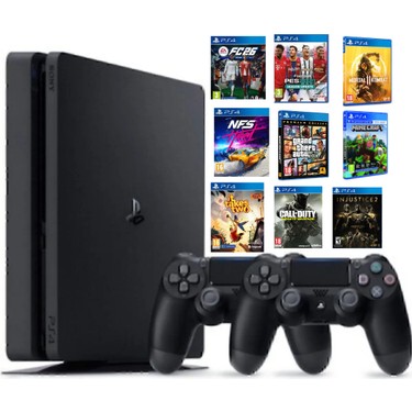 おもちゃ Playstation 4 slim 500gb + 4games + 2 controlers Sony PS4 Slim 500GB Oyun Konsolu 2 Kol ve 14 Dijital Oyun Fiyatı