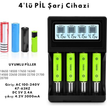 Tarez HD-8992A Dijital Ekranlı 4'lü 18650 Li-Ion Lityum Pil Fiyatı