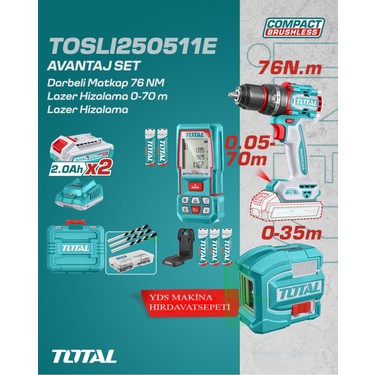 Total 3'lü Akülü Matkap Lazer 0-70M Lazer Hizalama Set 2.0 Fiyatı