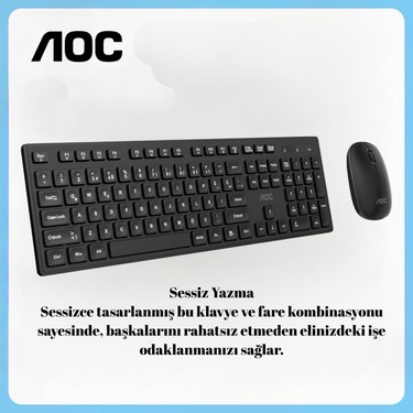 Aoc KM300 Kablosuz Klavye Mouse Seti, 2.4ghz, Sessiz Yazım, Fiyatı