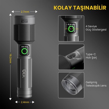 Bix BX5141FL 1450 Lümen 30W Led El Feneri Teleskopik Zoom Fiyatı