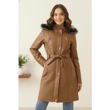 Hiramir Deri Kapüşonlu Polar Astarlı Yeni Sezon Kadın Mont Fiyatı