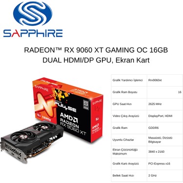 Sapphire Sapphıre Pulse Amd Radeon™ Rx 9060 Xt Gamıng Oc Fiyatı