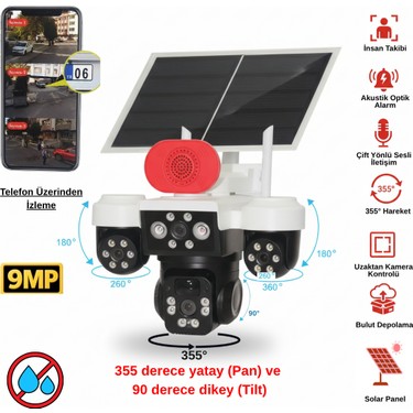 Vorex Apronx 9mp Solar Ptz Kamera | 3 Lens Üçlü Görüş Wi-Fi Fiyatı