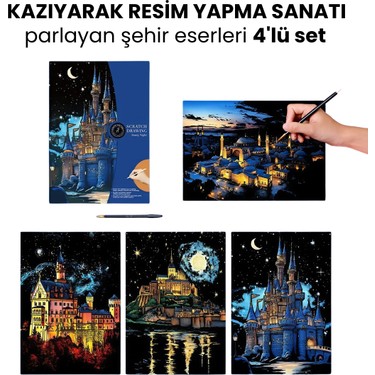 Minyaturia Scratch Art Kazıma Çizim Seti – 4 Adet | Kazıma Fiyatı