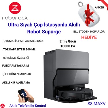 Roborock S8 Maxv Ultra Siyah Akıllı Robot Süpürge 10000 Pa Fiyatı