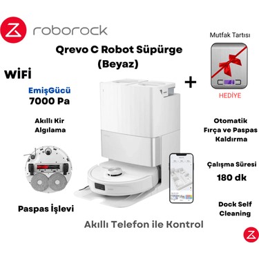 Roborock Qrevo C Robot Süpürge Beyaz+ Hassas Mutfak Tartısı Fiyatı