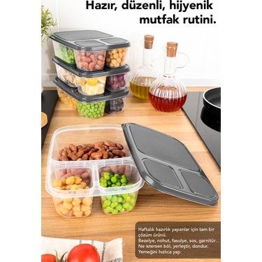 Meleni Home 5'li Dikdörtgen 3 Bölmeli Saklama Kabı - Fiyatı