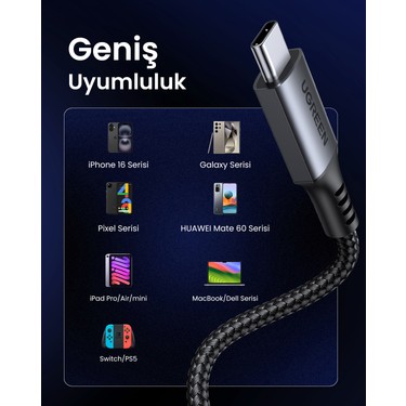 Ugreen Usb-C 60W 3A Qc Pd Örgülü Hızlı Şarj Kablosu, 2 Fiyatı