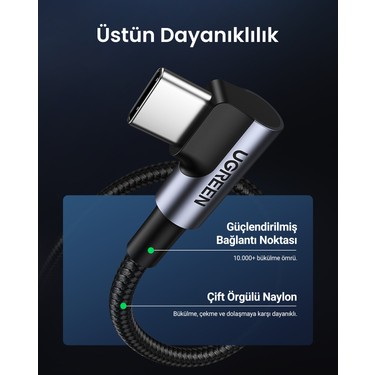UGREEN USB-C 60W 3A QC PD 90 Derece Örgülü Hızlı Şarj Fiyatı