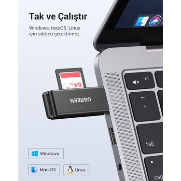 UGREEN USB 3.0 SD ve Micro SD Kart Okuyucu, Siyah, 40752 Fiyatı