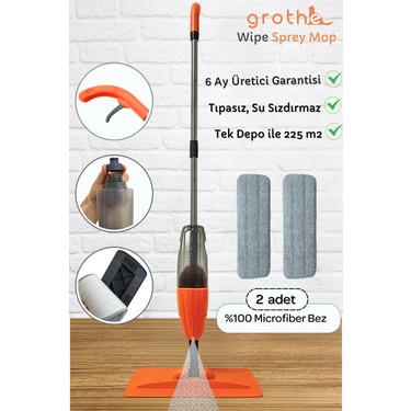 Grothe Wipe Sprey Mop Turuncu - 2 Mop Bezli - Tıpasız Sistem Fiyatı
