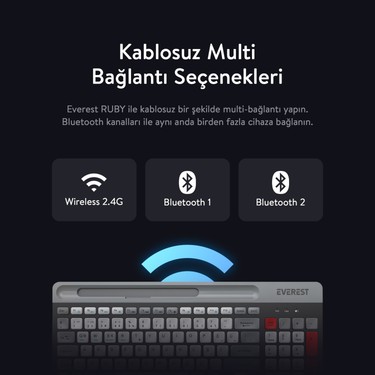 Everest Kb-88 Ruby Siyah-Gri Kablosuz 2.4g ve Bluetooth Fiyatı