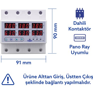 Tomzn Trifaz Nötrsüz 380V Gerilim Ve Akım Koruma Yüksek Fiyatı