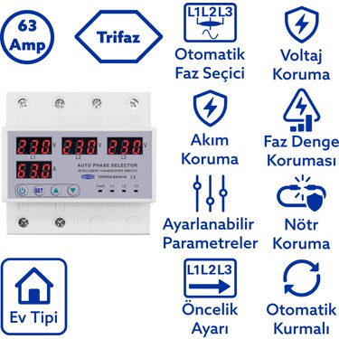 Tomzn Otomatik Faz Seçici ve Yüksek Alçak Voltaj Akım Koruma Fiyatı