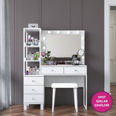 Rani BJ155 Makyaj Masası 5 Çekmeceli Raflı Işıklı Aynalı Fiyatı