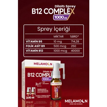 Melamoon B12 Complex, Vitamin B12, Vitamin B6, Folik Asit Fiyatı