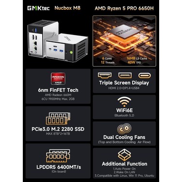 GMKtec M8 Amd Ryzen 5 Pro 6650H Işlemci, 16GB Ddr5 Ram, 1tb Fiyatı