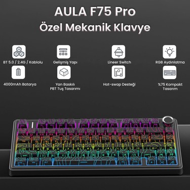 Aula F75 Mekanik Rgb Tkl Seiya Switch Kablosuz Makrolu Hot Fiyatı