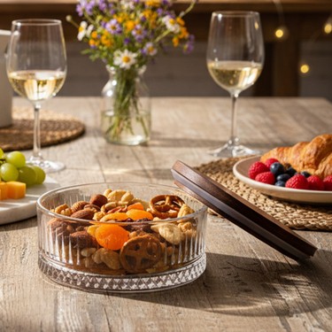 Snippy Bella Plus - Ahşap Vakumlu Kapaklı Cam Kase Çerezlik Fiyatı