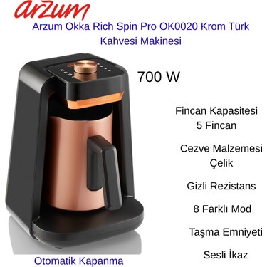 Arzum Okka Rich Spin Pro OK0020 Bakır Türk Kahvesi Makinesi Fiyatı