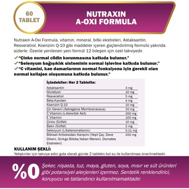 Nutraxin A-Oxi Formula Glutathione Resveratrol 60 Tablet Fiyat
