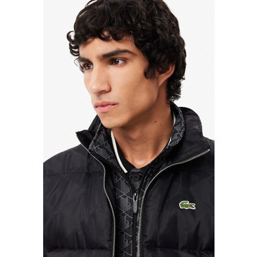 Lacoste Men`s Waterrepellent Monogram Jacquard Down Black Fiyatı