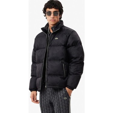 Lacoste Men`s Waterrepellent Monogram Jacquard Down Black Fiyatı