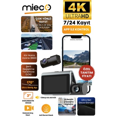 Mieco X18 Wifi /4k Uhd/ 170° Ultra Geniş Açı/ Adas/ G-Sensör Fiyatı