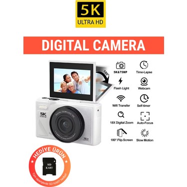 Wunit 5k UHD 75 Mp Dijital Kamera | 18X Zoom | Retro Fiyatı
