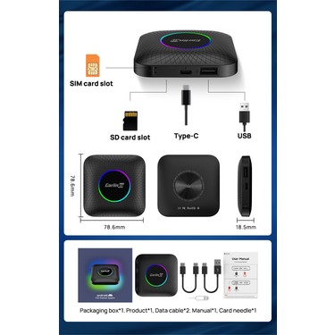 Carlinkit Tbox (Ambient) Carplay - Android 13, 4+64GB, Fiyatı