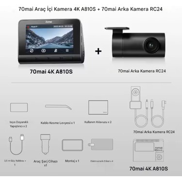 70MAI A810S Ön Kamera + RC24 Arka Kamera 4K Ultra HD Geniş Fiyatı
