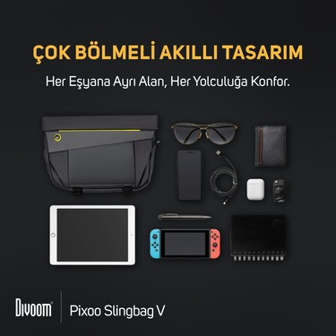 Divoom Pixoo Slingbag-V Siyah Postacı Çantası Suya Dayanıklı Fiyatı